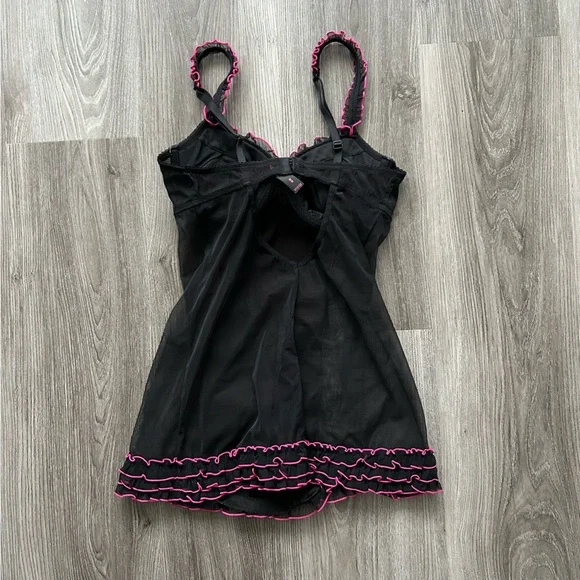 La SENZA Black Slip Dress with Pink Lace Trim - Picture 3 of 3